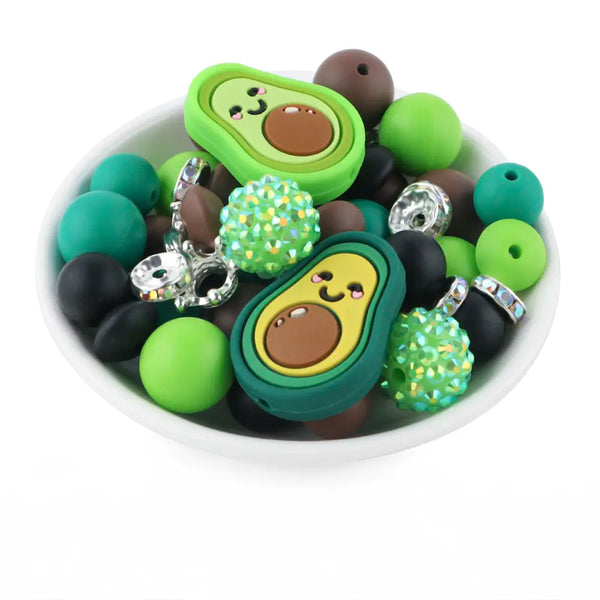 front view of a pile of Avocado Silicone Variety Bead Pack- 55 Pieces