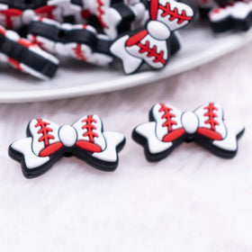 Baseball Bow silicone focal bead