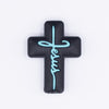 top view of a pile of Black Cross with Teal writing Silicone Focal Bead Accessory