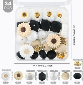 Floral Silicone Variety Bead Pack with storage case- 34 Pieces