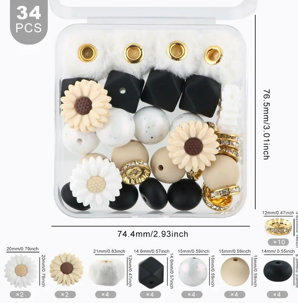 detailed view of a pile of Floral Silicone Variety Bead Pack with storage case- 34 Pieces