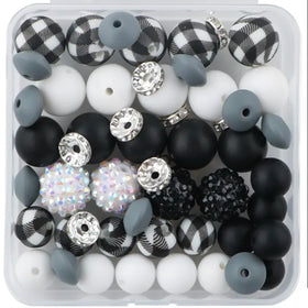 Black and White Silicone Variety Bead Pack - 64 Pieces