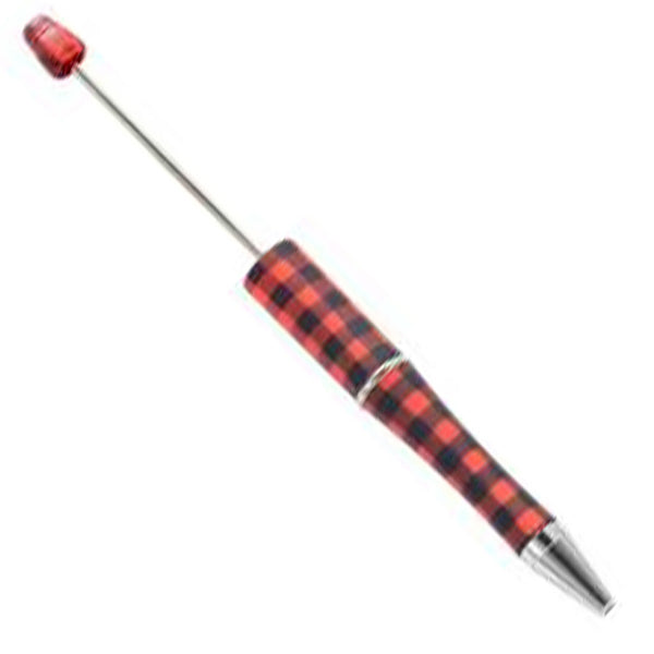top view of a red and black plaid print DIY Plastic Beadable Pens - The Printed Collection