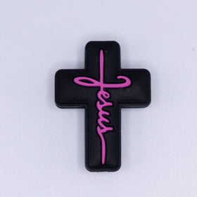 Black Cross with Pink writing Silicone Focal Bead Accessory