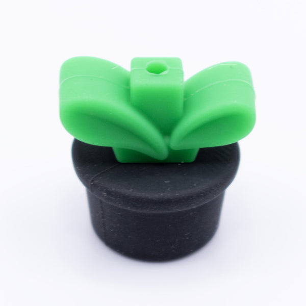 front view of a black Flower Pot Silicone Focal Beads Accessory