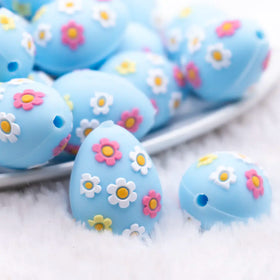 3D Blue Egg with Flowers Silicone Focal Bead Accessory