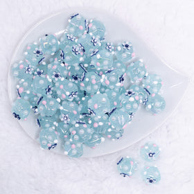 16mm Blue with Flower luxury acrylic beads