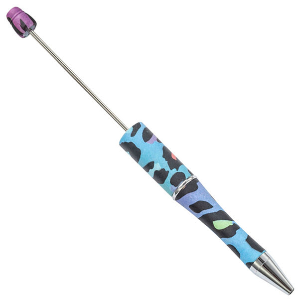 top view of a blue rainbow leopard print DIY Plastic Beadable Pens - The Printed Collection