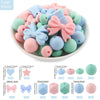 detailed view of a pile of Bow Silicone Variety Bead Pack with storage case- 34 Pieces