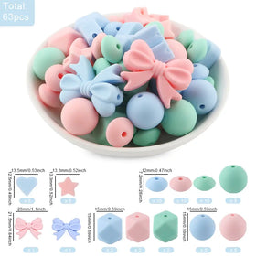 Bow Silicone Variety Bead Pack - 63 Pieces