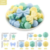 detailed view of a pile of Bow Silicone Variety Bead Pack with storage case- 63 Pieces