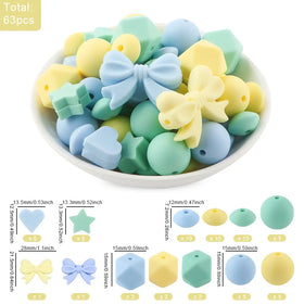 Bow Silicone Variety Bead Pack - 63 Pieces