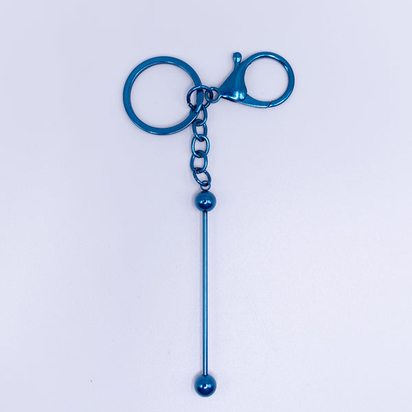 top view of a Blue Beadable Keychain Bars with Chain - 1 & 5 Count