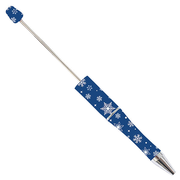 top view of a blue snowflakes print DIY Plastic Beadable Pens - The Printed Collection