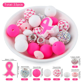 Breast Cancer Awareness Silicone Variety Bead Pack- 33 Pieces