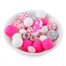 Breast Cancer Awareness Silicone Variety Bead Pack- 33 Pieces