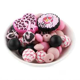 Breast Cancer Awareness Silicone Variety Bead Mix- 34 Pieces