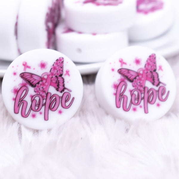 Close up view of Breast Cancer Hope Silicone Focal Bead Accessory