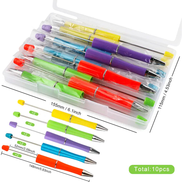 detailed view of a pile of Bright Colorful Mixed Beadable Pen Kit - case included - 10 pieces