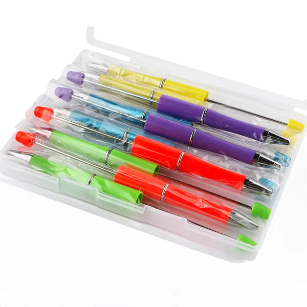 front view of a pile of Bright Colorful Mixed Beadable Pen Kit - case included - 10 pieces