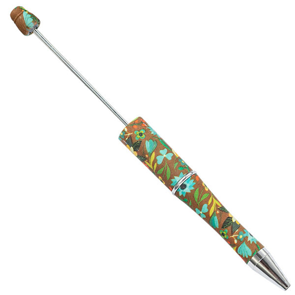 top view of a brown floral print DIY Plastic Beadable Pens - The Printed Collection