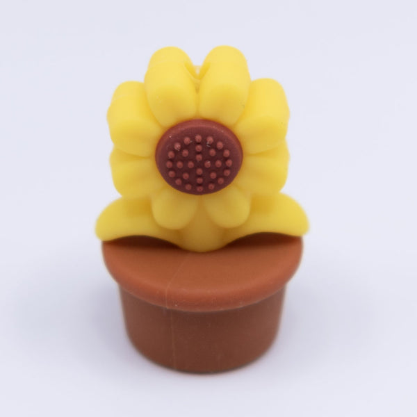 front view of a brown Sunflower Pot Silicone Focal Beads Accessory