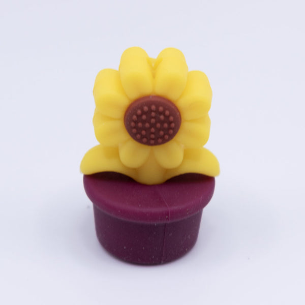 front view of a burgundy Sunflower Pot Silicone Focal Beads Accessory