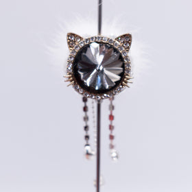 26mm Black Cat with fur and rhinestone surround acrylic bead