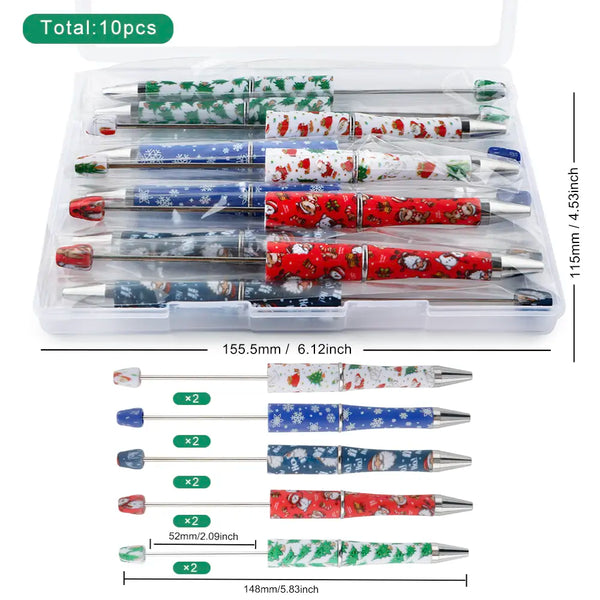 detailed view of a pile of Christmas Print Mixed Beadable Pen Kit - case included - 10 pieces