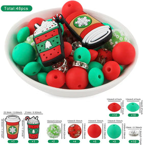 Christmas Silicone Variety Bead Pack- 48 Pieces