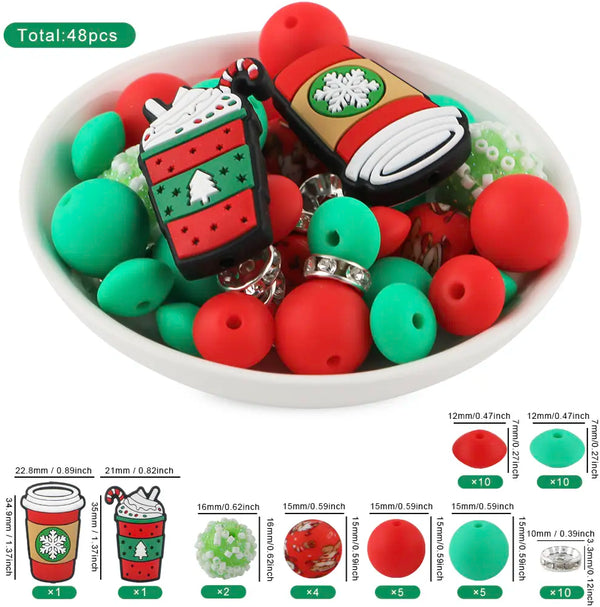 detailed view of a pile of Christmas Silicone Variety Bead Pack- 48 Pieces