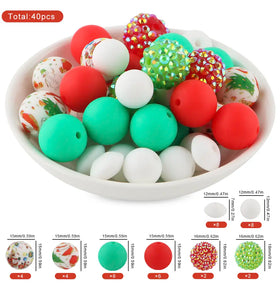 Christmas Silicone Variety Bead Pack- 40 Pieces