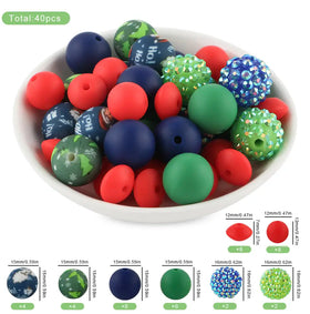 Christmas Silicone Variety Bead Pack- 40 Pieces