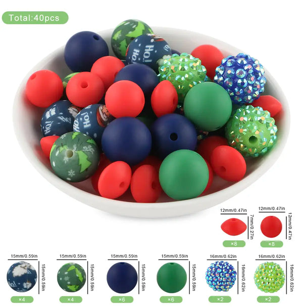 detailed view of a pile of Christmas Silicone Variety Bead Pack- 40 Pieces