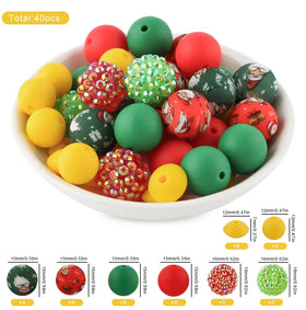 Christmas Silicone Variety Bead Pack- 40 Pieces