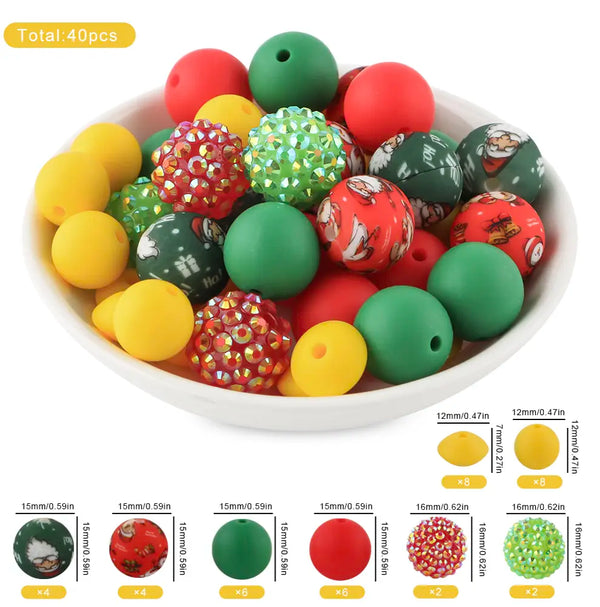 Detailed view of a pile of Christmas Silicone Variety Bead Pack- 40 Pieces