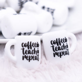 Coffee - Teach - Repeat Coffee Cup Silicone Focal Bead Accessory