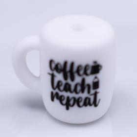 Coffee - Teach - Repeat Coffee Cup Silicone Focal Bead Accessory