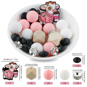 Cow Silicone Variety Bead Pack- 27 Pieces