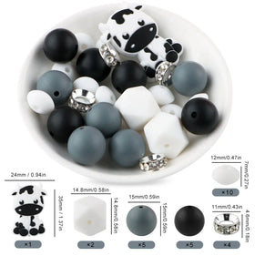 Cow Silicone Variety Bead Pack- 27 Pieces