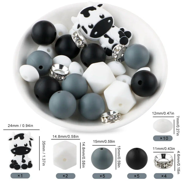 detailed view of a pile of Cow Silicone Variety Bead Pack- 27 Pieces