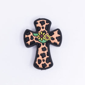 Cow Print Cross with Flower Silicone Focal Bead Accessory