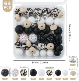 Cream Leopard Print Silicone Variety Bead Pack - 64 Pieces