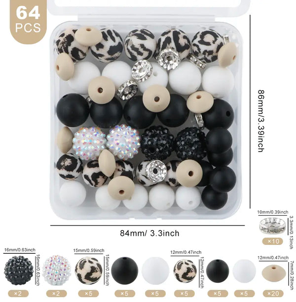 detailed view of a pile of Cream Leopard Print Silicone Variety Bead Pack - 64 Pieces