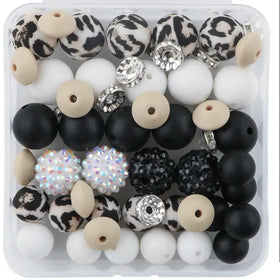 Cream Leopard Print Silicone Variety Bead Pack - 64 Pieces