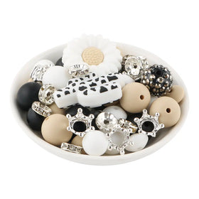 Cow Cross and Flower Silicone Variety Bead Pack- 55 Pieces