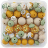 front view of a pile of Floral Chic Print Silicone Variety Bead Pack with storage case- 64 Pieces