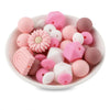 front view of a pile of Flower Silicone Variety Bead Pack- 39 Pieces