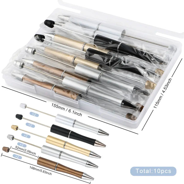 detailed view of a pile of Gold and Black Mixed Beadable Pen Kit - case included - 10 pieces