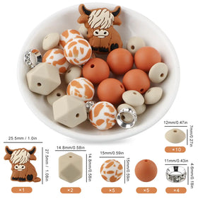 Highland Cow Silicone Variety Bead Pack- 27 Pieces